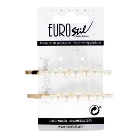 Eurostil - Clip lunga in oro con perle assortite 2 unità (06933)